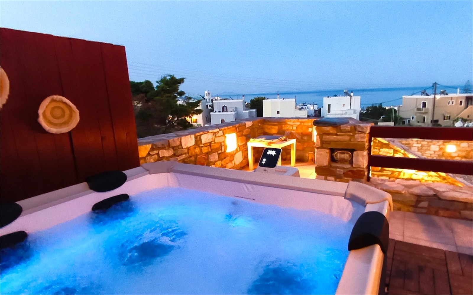 Private Jacuzzi with sea view at PetraCasa villa, Syros