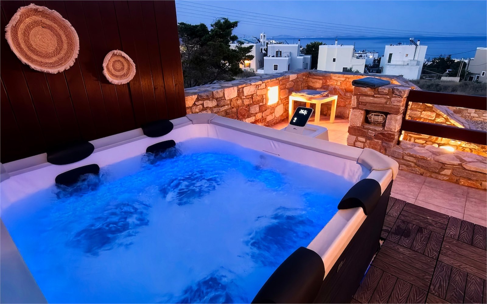 Private Jacuzzi with sea view at PetraCasa villa, Syros