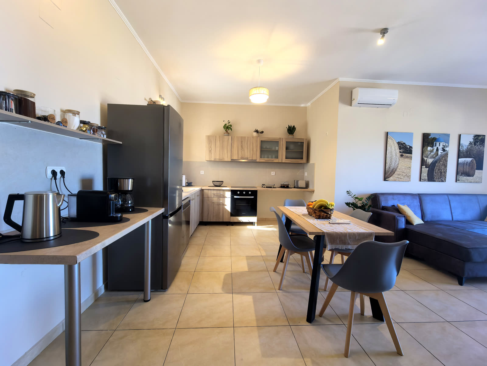 Open-plan living, dining and kitchen